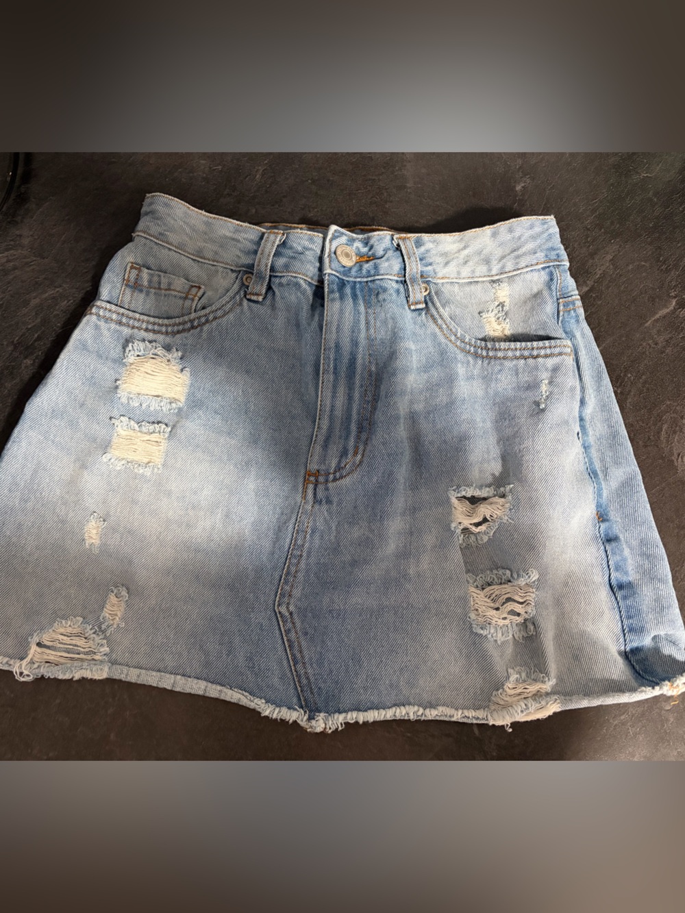 Bluenotes Light Blue Distressed Denim Mini Skirt